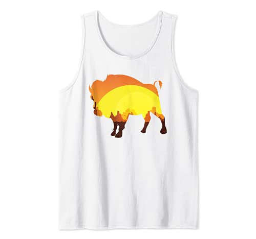 Animal Bisonte Naturaleza Atardecer Montañas Bisonte Búfalo Camiseta sin Mangas