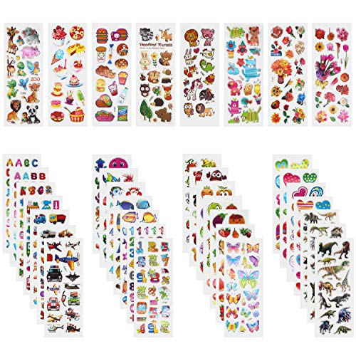 Annhao Pegatinas para Niños, 1000+ Pegatinas 3D Puffy Stickers para Regalos Gratificantes Scrapbooking Que Incluye Camiones, Aviones, Animales, Peces, Dinosaurios,Números,Frutas,Letras y Más(40 Hojas)