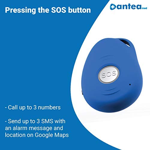 AnteaMED oppla' Sistema de Llamadas de Emergencia y SOS para Personas Mayores con gsm, GPS, Detección de Caídas y Base de Carga… (Azul)