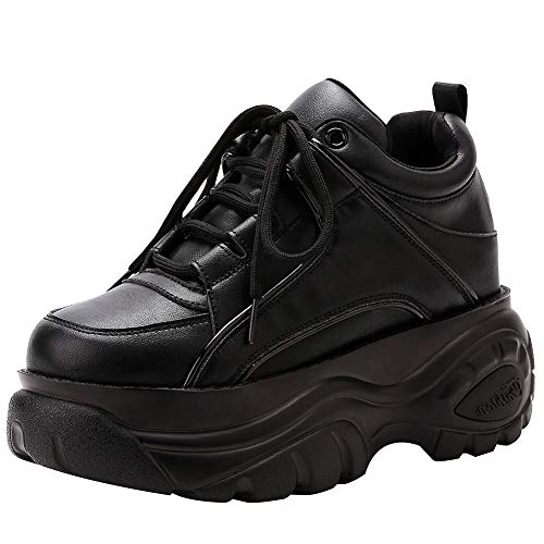 ANUFER Mujer Plataforma Alta con Cordones Casual Zapatos de Deporte Negro SN02920 EU39.5