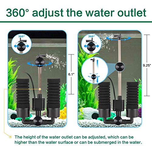 AQQA Filtro de doble esponja para acuario,3/5W filtro de tanque de peces de energía eléctrica silenciosa , filtro de espuma sumergible