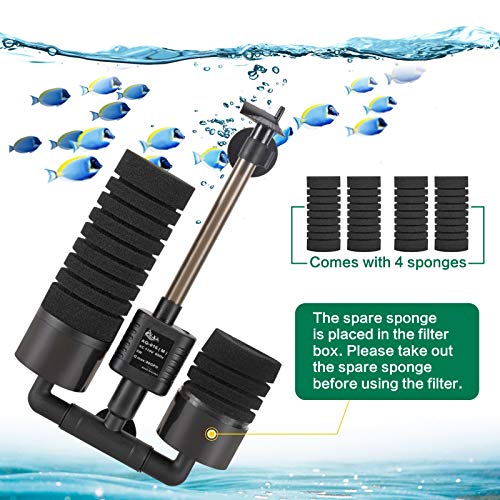 AQQA Filtro de doble esponja para acuario,3/5W filtro de tanque de peces de energía eléctrica silenciosa , filtro de espuma sumergible