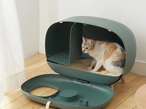 Arenero para gatos, Cajas de aseo, Fácil de limpiar, Material ecológico con mayor seguridad (VERDE OSCURO)