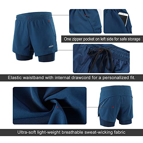 ARSUXEO 2 en 1 Pantalones Cortos de Running para Hombre B202 Azul Oscuro M