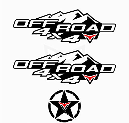Artstickers 3 Unidades 2 Pegatinas 4x4 Off Road + 1 Estrellas de Regalo Trail Off Road Todoterreno 4x4 Sport para Coche o Moto. Varios tamaños a Elegir (Negro, 29 x 10cm)