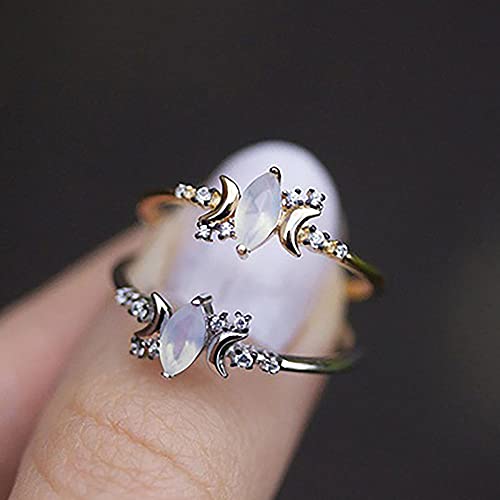 ASFD Anillo chapado en oro para mujer europea y americana, anillo de compromiso de boda, piedra lunar, meticuloso, plata, talla 8