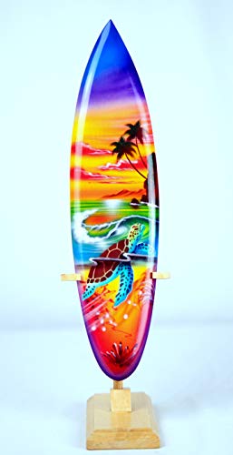 Asia Design Tabla de surf en miniatura con soporte de madera, decoración n.º 14 (30 cm)