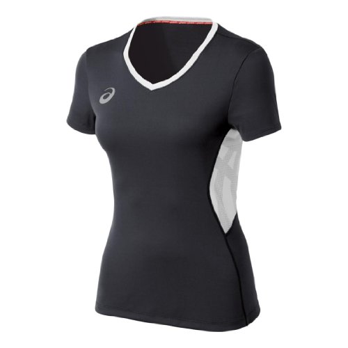 ASICS Camiseta de manga corta para voleibol de alto rendimiento femenino, gris acero / blanco, X-grande