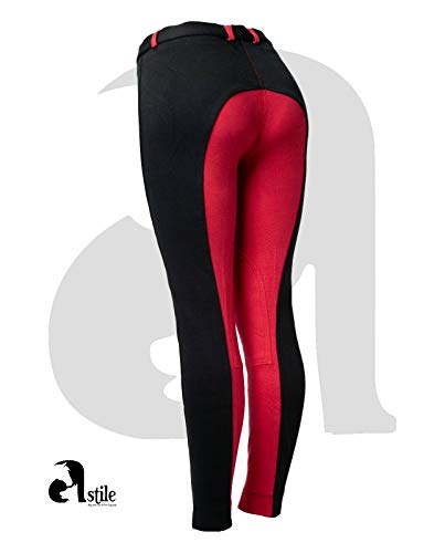 Astile Pantalones de montar a caballo para mujer Jodhpurs color negro rojo equitación Jodhpurs ropa ecuestre suave elástico algodón spandex, negro y rojo, size 8/26-inch