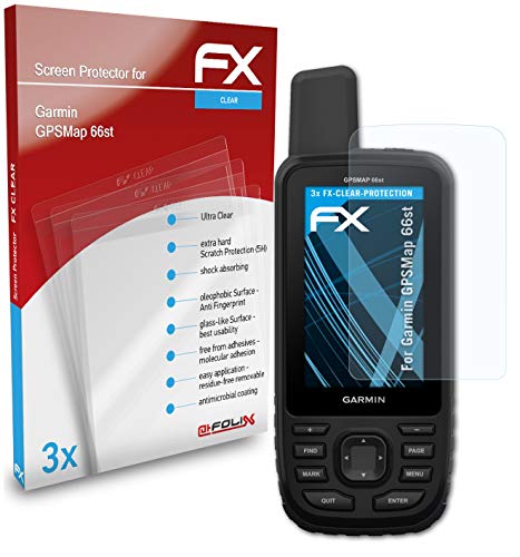 atFoliX Lámina Protectora de Pantalla Compatible con Garmin GPSMap 66st Película Protectora, Ultra Transparente FX Lámina Protectora (3X)