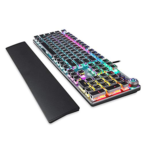AULA F2088 Punk Teclado Gaming Mecánico, con Retirable Reposamuñecas, Controles Multimedia, 104-Teclas Programable, USB Cable Vintage Teclados para PC Computer Gamers, QWERTY US-Layout (Switch Marrón)