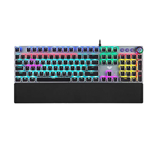 AULA F2088 Punk Teclado Gaming Mecánico, con Retirable Reposamuñecas, Controles Multimedia, 104-Teclas Programable, USB Cable Vintage Teclados para PC Computer Gamers, QWERTY US-Layout (Switch Marrón)