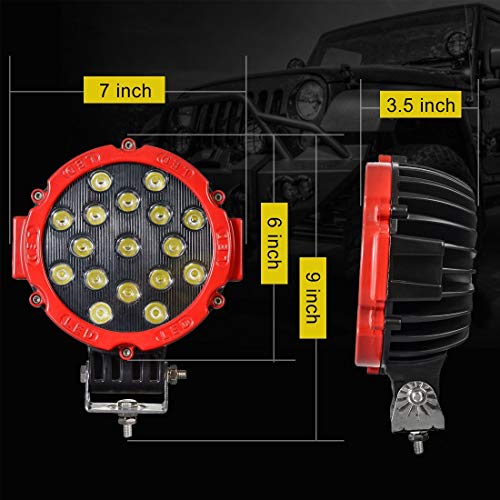 AUXTINGS 7 Pulgadas 2 pcs 51 W inundación barra de luz LED luces de conducción luz de trabajo para todoterreno coche pastilla camión SUV UTV (rojo)