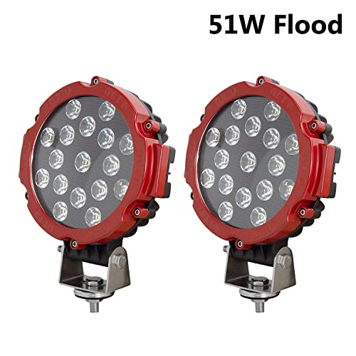 AUXTINGS 7 Pulgadas 2 pcs 51 W inundación barra de luz LED luces de conducción luz de trabajo para todoterreno coche pastilla camión SUV UTV (rojo)
