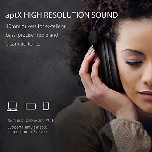 Avantree Audition 40hrs Auriculares Bluetooth con micrófono, estéreo HiFi aptX, inalámbricos y con cable, batería de larga duración cómoda y auriculares vintage ligeros para PC, teléfono, música