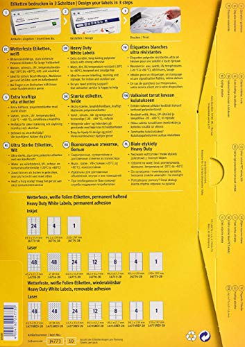 Avery España J4773-10 - Pack de 10 folios de etiquetas de poliéster, 63.5 x 33.9 mm, color blanco