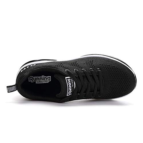 Axcone Hombre Mujer Zapatillas de Correr Casual Aire Libre Deporte Fitness Zapatillas de Running para Deportivos Entrenamiento-Blanco Negro 37