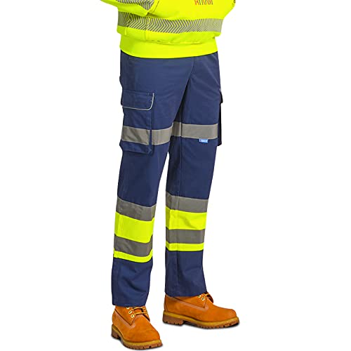 AYKRM Pantalones de Trabajo con protección de Advertencia, Color Amarillo, Naranja Reflectante, Pantalones funcionales, Pantalones de Alta Visibilidad, Pantalones de Seguridad, para Hombre