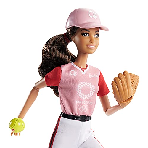 Barbie- Juegos Olímpicos Tokio 2020 muñeca jugadora de béisbol con uniforme y con accesorios, Multicolor (Mattel GJL77)