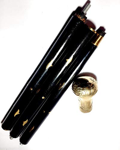 Bastón de bastón de latón de 36 a 37 pulgadas aproximadamente dorado y negro para hombres y mujeres, varitas victorianas