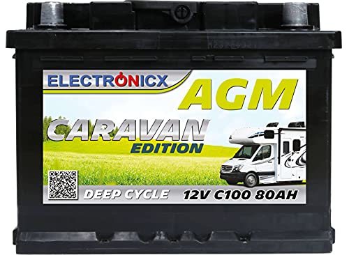 Batería solar AGM 12 V 80 Ah Electronicx Caravan Edition, batería solar de 12 V y 12 V, batería solar de 12 V, batería para caravana, autocaravana, 12 V, 80 Ah, batería solar Mover Deep Cycle AGM