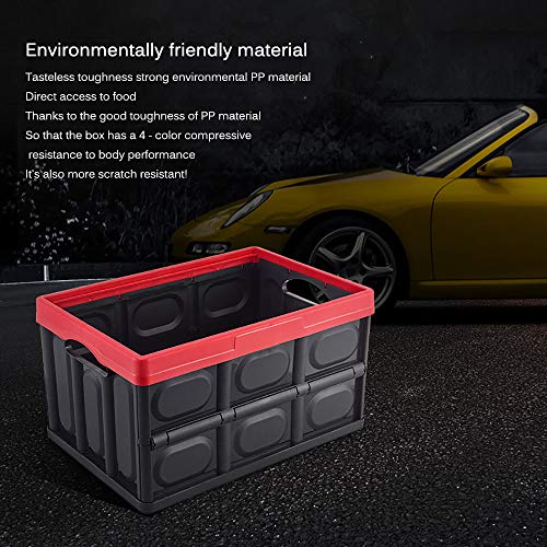 Baúl portaobjetos premium con tapa, bolsa para el coche plegable, caja organizadora de plástico transparente, gran contenedor negro