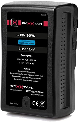 Baxxtar Pro v-Mount Compatible con - LG Cells Inside 13200mAh - Bateria Sony BP-190WS y BP GL65 GL65A GL95 GL95A 190 C190S más en la descripción del Producto