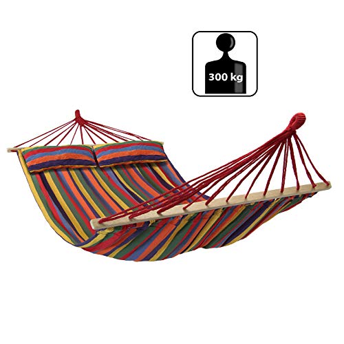 BB Sport Hamaca con Barra CIBAO Incluye 2 Cojines Superficie 240 x 150 cm en Muchos Colores Capacidad de Carga 300 kg para 2 Personas, Color:Jamaica