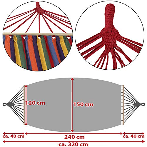 BB Sport Hamaca con Barra CIBAO Incluye 2 Cojines Superficie 240 x 150 cm en Muchos Colores Capacidad de Carga 300 kg para 2 Personas, Color:Jamaica
