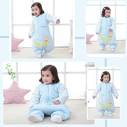 Bebé Saco de Dormir Invierno para Niños Niñas Manga larga Algodón Pijama Mamelucos Mono Traje de dormir 3-4 años, azul