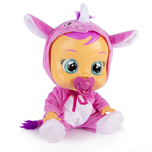 BEBÉS LLORONES Sasha el rinoceronte | Muñeca interactiva que llora de verdad con chupete y Pijama de rinoceronte rosa - Juguete y Regalo para niñas y niños +18 Meses