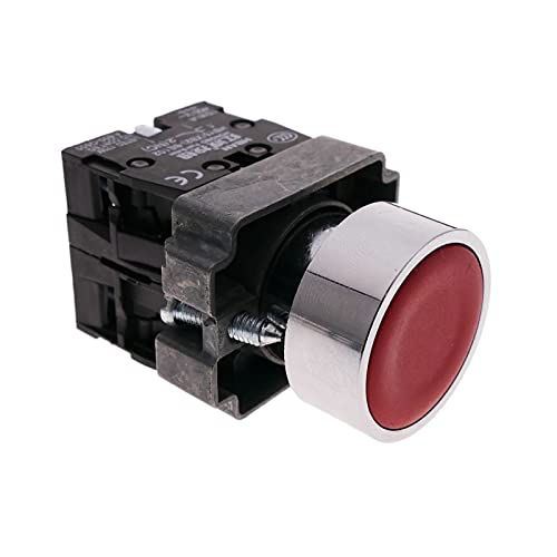 BeMatik - Pulsador momentáneo 22mm 1NO 1NC 400V 10A normal cerrado y normal abierto rojo