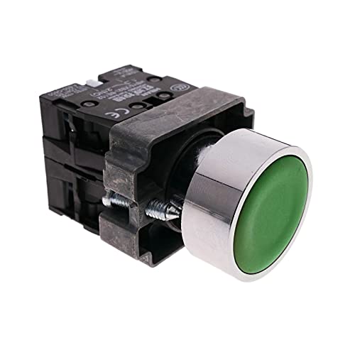 BeMatik - Pulsador momentáneo 22mm 1NO 1NC 400V 10A normal cerrado y normal abierto verde