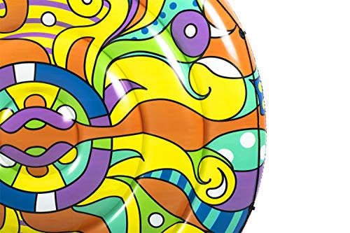 BESTWAY 43195 - Isla Hinchable Pop Art Ø188 cm Diseño Multicolor Años 50 con Cuerda de Agarre, Válvulas de Seguridad, Agarraderas y Parche de Reparación Incluido