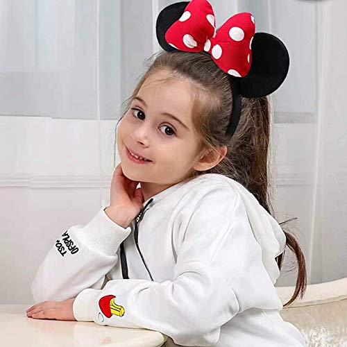 BESTZY 4 Pieza Mickey Minnie Diademas, Orejas Minnie Mouse con Lazo de satén Rojo Orejas Mickey Mouse para Cumpleaños Fiestas Halloween
