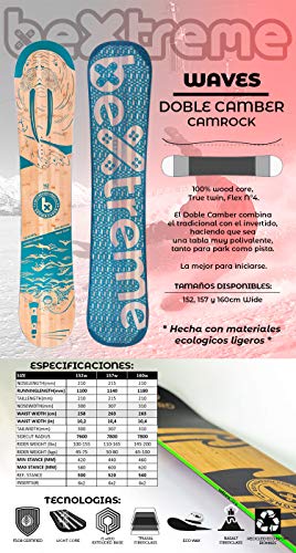 Bextreme Tabla Snowboard Waves 2020 polivalente Freestyle y Freeride. Eco Snowboard Bambu. Medidas 152, 157 y 160cm