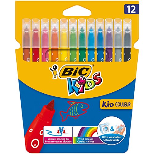 BIC Kids Kid Couleur rotuladores punta media - colores Surtidos, Blíster de 12 unidades