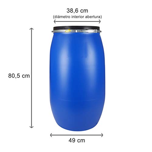Bidón 120 Litros Cierre Ballesta Hermético de Plástico, para productos químicos y uso alimentario, estanco, Homologado ADR.