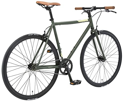 BIKESTAR Bicicleta de Paseo, Single Speed 700C Ruedas 28" | Bici de Carretera Cuadro 53 cm Retro Vintage Bici de Ciudad para Hombres y Mujeres | Verde