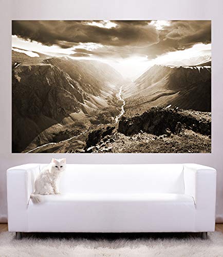 Bilderdepot24 Fotomural autoadhesivo paisaje de montaña del Altai – sephia 230 x 150 cm – Cuadro de pared para salón – Montañas Altai