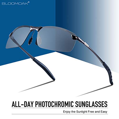 Bloomoak Gafas de conducción fotocromáticas para fotocromos y polarización, | Templo antideslizante – para conducción de día soleado y nublado | Pesca | Golf | Reduce el deslumbramiento