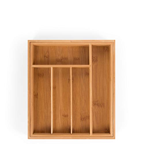 Blumtal Organizador de Cubiertos y cajones de Cocina de Bambú con Compartimentos Ajustables 5 a 7 compartimientos 29-45,5 x 33 x 5 cm