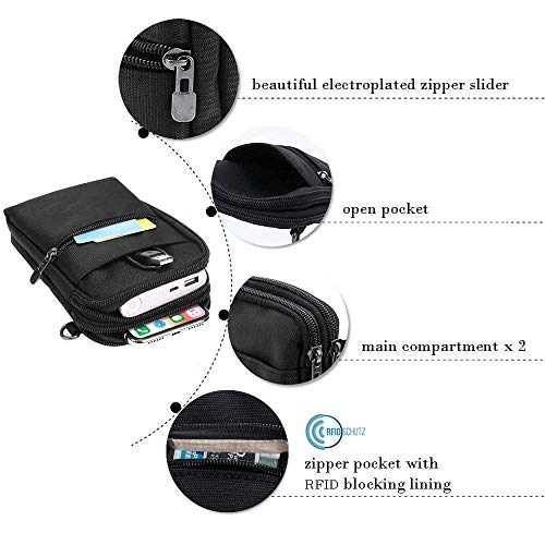 Bolsa Cintura Nylon, RFID Bolso Multiusos Impermeable Cinturón Herramientas con Mosquetón Senderismo y Camping Teléfono Móvil Pasaporte para iPhone X 8 7 6 Plus Samsung S9 S8 Plus