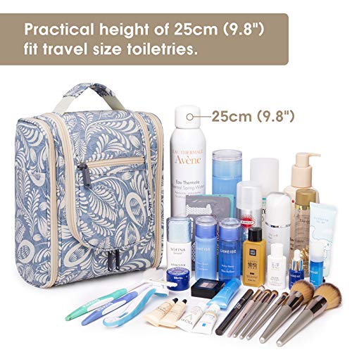 Bolsa de aseo colgante de viaje, organizador cosmético de maquillaje para mujeres y niñas, Blue Leaf (Medium), free