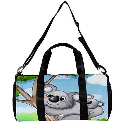 Bolsa de deporte redonda con correa de hombro desmontable de dibujos animados madre y niño Koala Bear Training Bag para mujeres y hombres