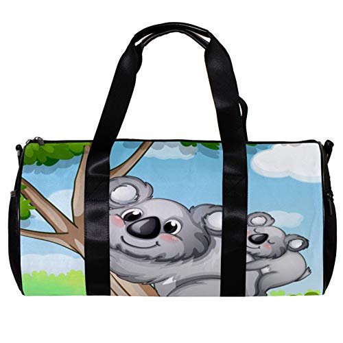Bolsa de deporte redonda con correa de hombro desmontable de dibujos animados madre y niño Koala Bear Training Bag para mujeres y hombres