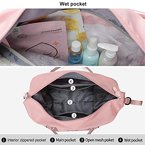 Bolsa de lona de viaje, bolso tote, bolsa de deporte para gimnasio, bolsa de hombro para fin de semana para mujer, A-pink1-large, L,