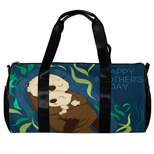 Bolsa de lona redonda para deportes de gimnasio con correa de hombro desmontable Feliz día de la madre lindo bolso de entrenamiento Koala bolsa de noche para mujeres y hombres