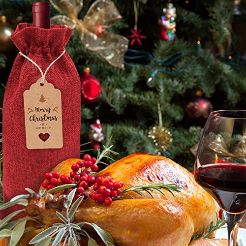 Bolsas de Regalo de Vino con Etiquetas de Cordón,Fundas para Botellas de Vino,Bolsas de Yute para Botellas de Vino para Boda Cumpleaños Fiesta Navidad