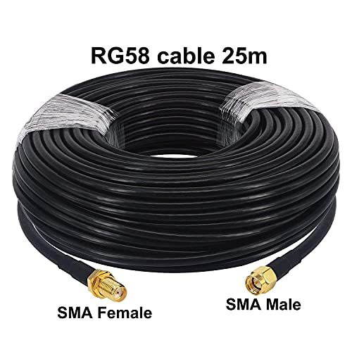 BOOBRIE Cable de antena WiFi 25 M SMA macho a SMA hembra Cable jumper coaxial RG58 50 Ohm para 2G 3G 4G LTE Antena WiFi de baja pérdida Router LAN inalámbrico Uso de la radio RF GPS